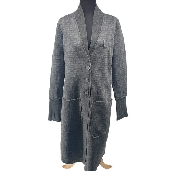 Rebecca King grey long cardigan Shacket thumbholes minimalist career casual sz m - Picture 2 of 13